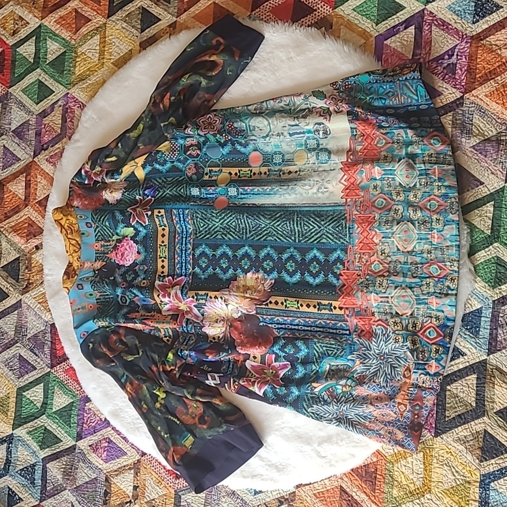 John Mark Multicolor Boho Patchwork Kimono Shrug - Picture 10 of 10
